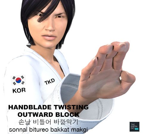 Hand Blade Twisting Outward Block ( 손날 비틀어 바깥막기 sonnal-bitureo-bakkat-makgi )