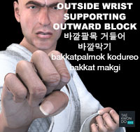 Outside Wrist Supporting Outward Block ( 바깥팔목 거들어 바깥막기 bakkatpalmok-kodureo-bakkat-makgi )