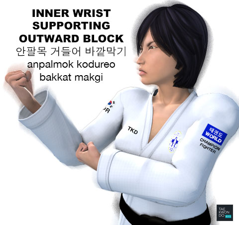 Inner Wrist Supporting Outward Block ( 안팔목 거들어 바깥막기 anpalmok-kodureo-bakkat-makgi )