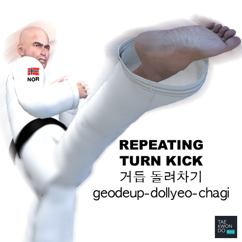 Repeating Turn Kick ( 거듭 돌려차기 geodeup-dollyeo-chagi )