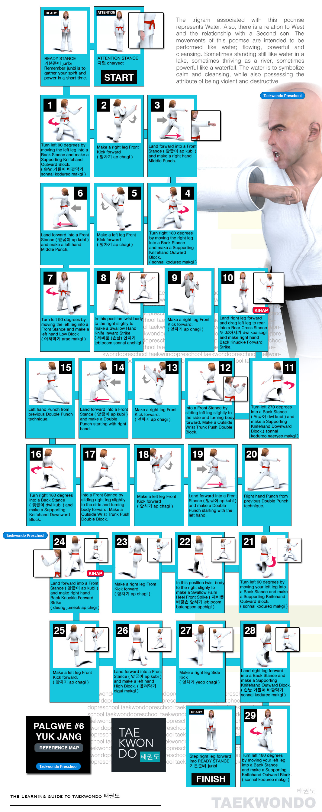 Palgwe #6 Yuk Jang Poomse Diagram Map World Taekwondo (WT) Poomse 품새