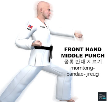 Front Hand Middle Punch ( 몸통 반대 지르기 momtong-bandae-jireugi )