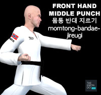 Front Hand Middle Punch ( 몸통 반대 지르기 momtong-bandae-jireugi )