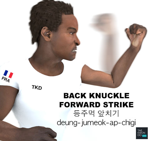 Back Knuckle Forward Strike ( 등주먹 앞치기 deung-jumeok-ap-chigi )