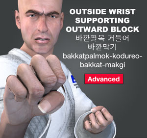 Outside Wrist Supporting Outward Block ( 바깥팔목 거들어 바깥막기 bakkatpalmok-kodureo-bakkat-makgi )