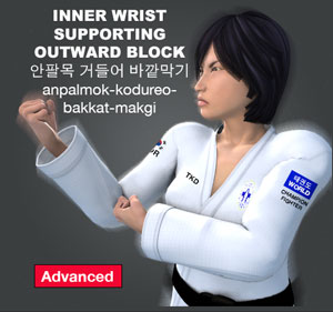 Inner Wrist Supported Outward Block ( 안팔목 거들어 바깥막기 anpalmok-kodureo-bakkat-makgi )